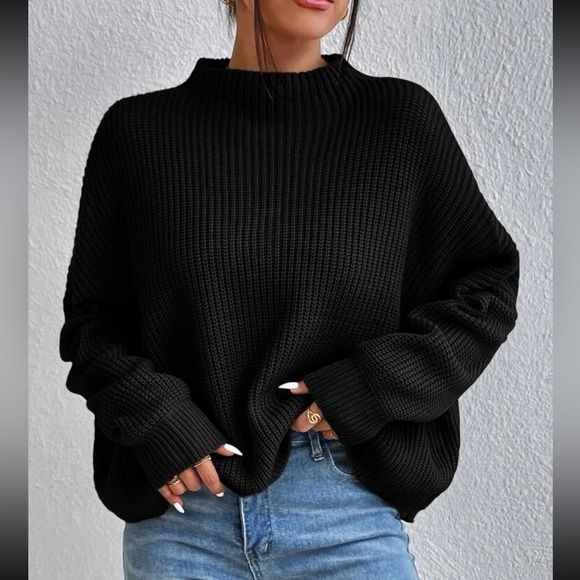 Cozy Oversized Mock Neck Long Sleeve Ribbed Knit Sweater Top - Picture 5 of 8